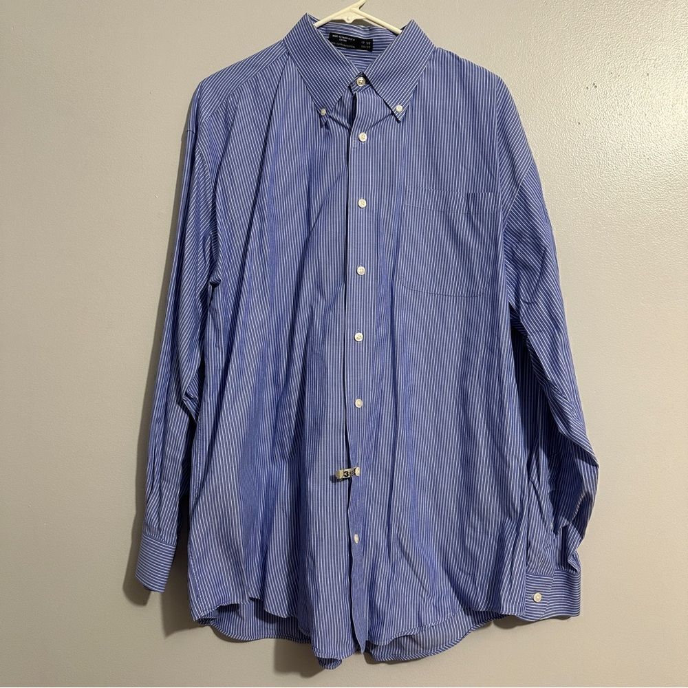 Nautica Blue Striped Classic Fit Ocean Washed Button Down Shirt Sz 17 1/2; 34/35